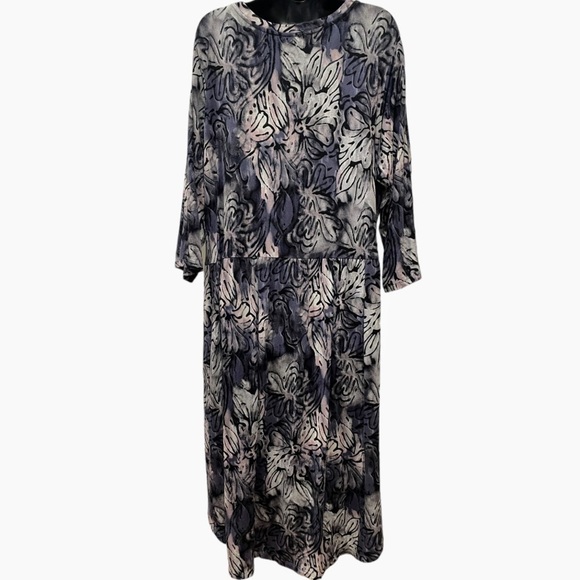 LOGO Lori Goldstein Floral Print Dress Size 2XP Blue Gray Pockets 3/4 Sleeves - Picture 7 of 16